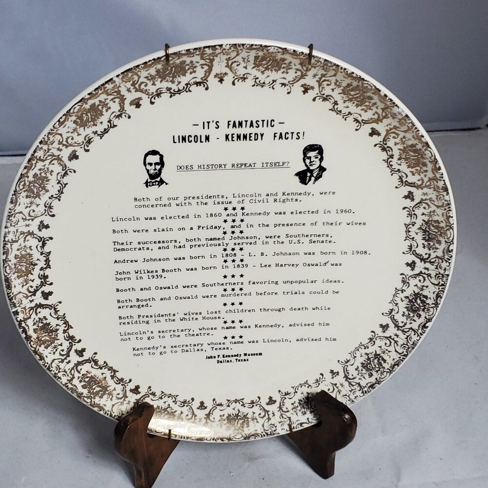 Vintage It's Fantastic Lincoln - Kennedy Facts! Collectable Hanging Wall Plate